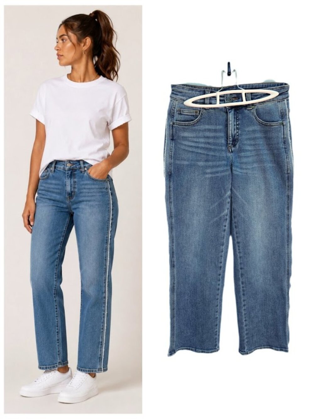 Universal Standard Elliot Mid Rise Tuxedo Stripe Straight Leg Jeans Montana Blue